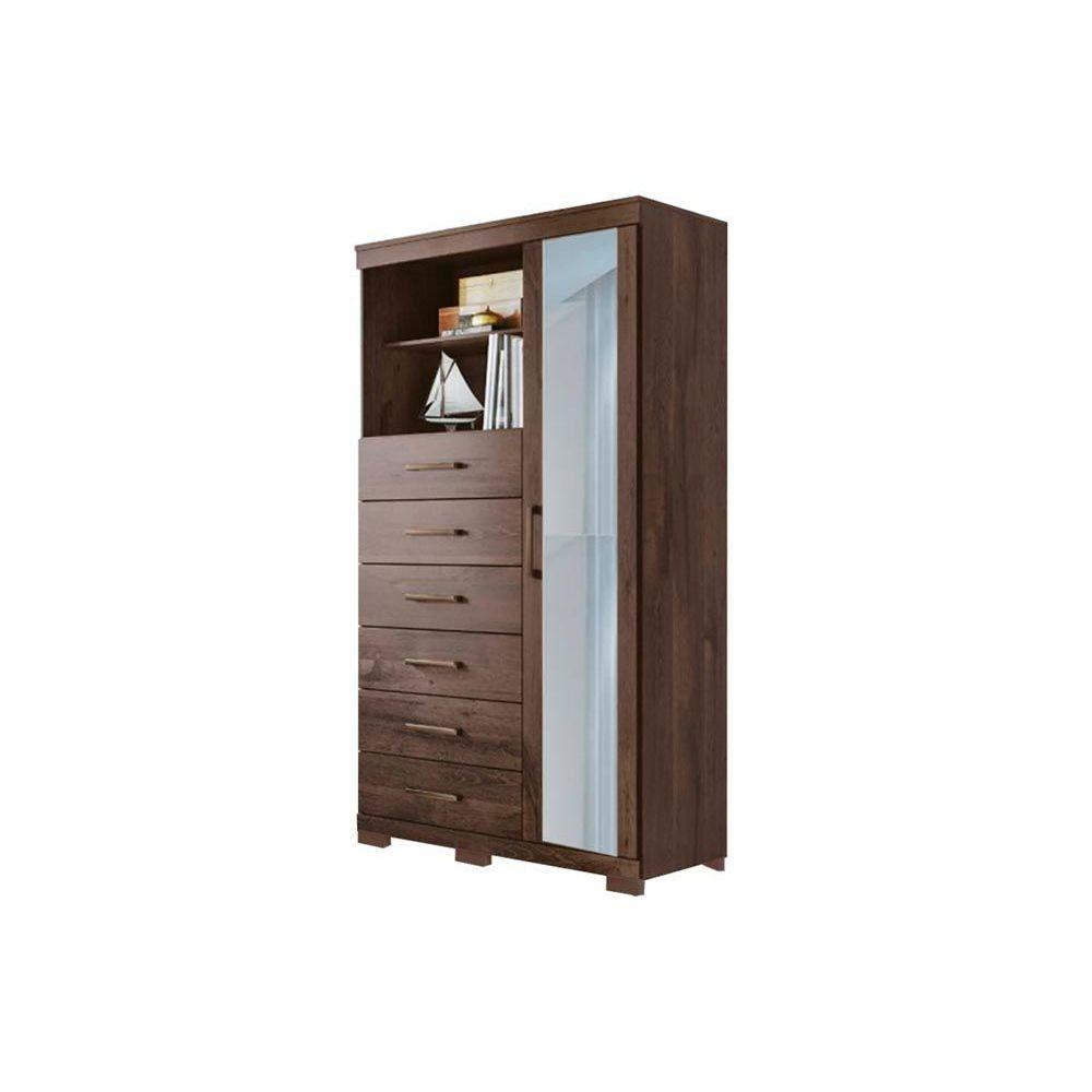 Cômoda Casal Marabá 1.6 c/ 1 Porta 2 Nichos e 6 Gavetas c/ Espelho e Pés Ébano - Santos Andirá - 1