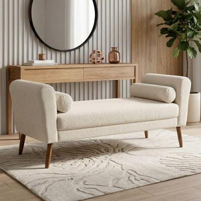 Puff Recamier Itália 140CM Bouclê Bege com Pés Palito Desk Design