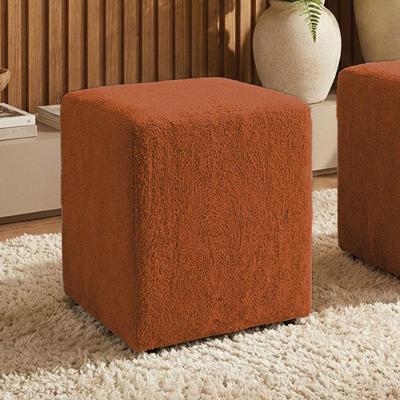 Puff Quadrado Lucca Base Fixa Bouclê Terracota Madeira D'Rossi