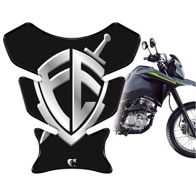 Protetor Tanque Moto Escudo Fé Preto Resinado 3D PVC Teu Adesivo