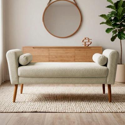 Puff Recamier Itália 100CM Bouclê Bege com Pés Palito Desk Design