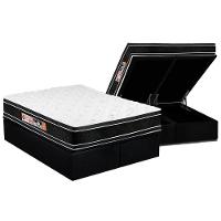 Cama Box Baú King: Colchão Espuma Castor D33 Black E White Air Euro Pillow + Base Black(193X203) - 1