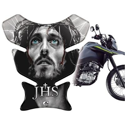 Protetor Tanque Moto Universal Jesus 3D Resinado Preto Teu Adesivo