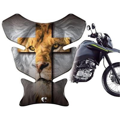 Protetor Tanque Resinado 3D Moto Universal Leao Cruz Preto Teu Adesivo