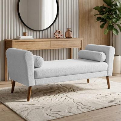 Puff Recamier Itália 120CM Bouclê Branco com Pés Palito Desk Design