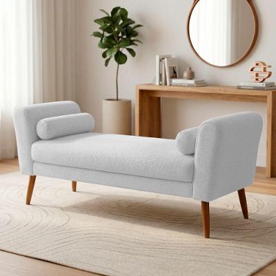 Puff Recamier Itália 160CM Bouclê Branco com Pés Palito Desk Design