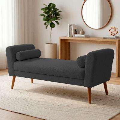 Puff Recamier Itália 160CM Bouclê Cinza Escuro com Pés Palito Desk Design