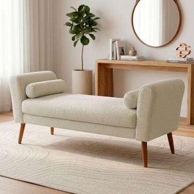 Puff Recamier Itália 160CM Bouclê com Estrutura em Madeira Bege
