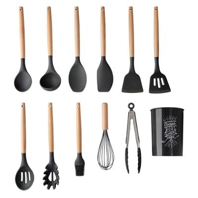 Kit Utensílios Cozinha 12 Peças Silicone Madeira 230C com Suporte Carisma