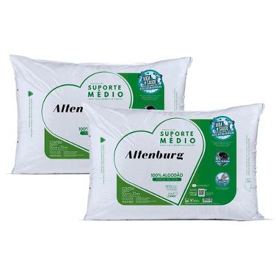 Kit 2 Travesseiros Suporte Médio 50x70CM Anatômico Percal 180 Fios Branco Altenburg