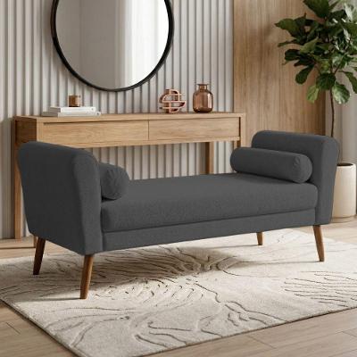 Puff Recamier Itália 140cm Pés Palito Bouclê Cinza Escuro Desk Design
