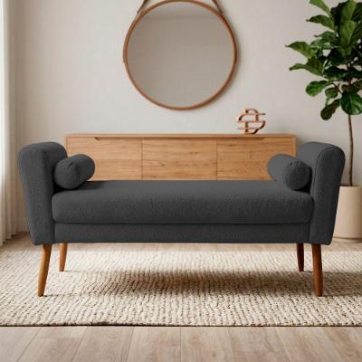 Puff Recamier Itália 100cm Bouclê Cinza Escuro Pés Palito Desk Design