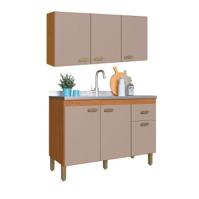 Kit de Cozinha Zurique 1.20 6 Portas MDF 120CM Freijó Móveis Aqui