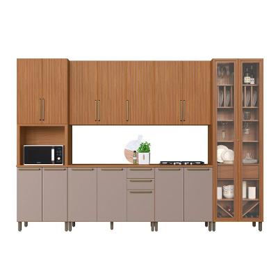Kit de Cozinha Cristal 16 Portas 340CM Amadeirado Móveis Aqui