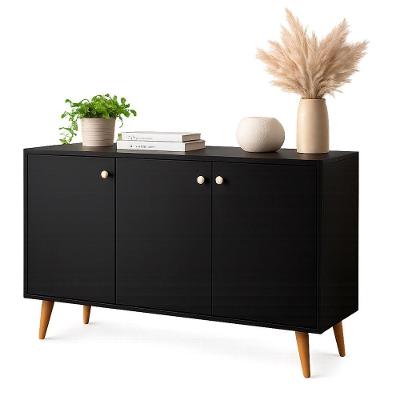 Buffet Aparador Show Contemporâneo 3 Portas MDF 90CM Preto Móveis Aqui