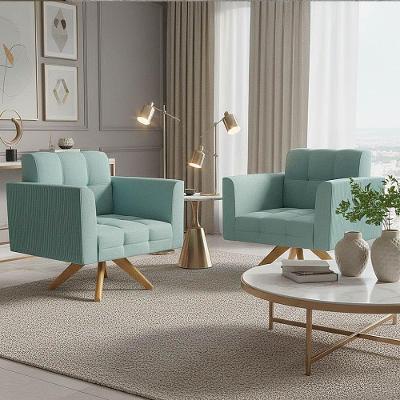 Poltrona Elisa Giratória Decorativa Veludo Cotelê Espuma D26 Menta D'Rossi