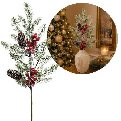 Galho Pinheiro Natalino Nevado com Pinhas e Berries 68cm Yangzi