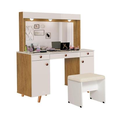 Camarim Top com Banqueta e Espelho LED Off White Móveis Aqui