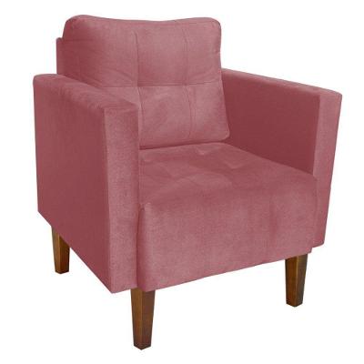 Poltrona Livia Decorativa Suede Rosê Pé Madeira Castanho D'Rossi