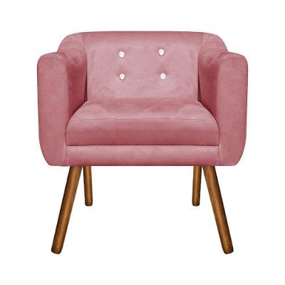 Poltrona Julia Sala Decorativa com Strass Suede Assento Confortável Rosê D'Rossi