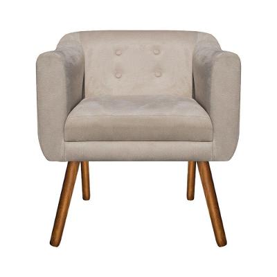 Poltrona Julia Decorativa Sala Suede Pé Palito Castanho Assento Confortável Bege D'Rossi
