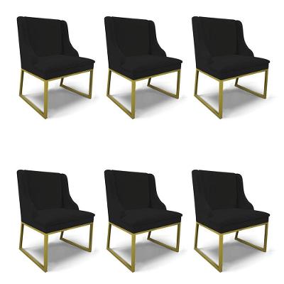 Kit 6 Cadeiras de Jantar Liz Madeira Maciça Linho Preto D'Rossi