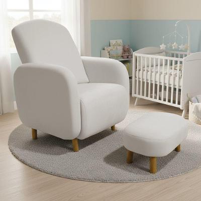 Poltrona Amamentação com Puff Jhessy Suede Base Fixa Cinza D'Rossi