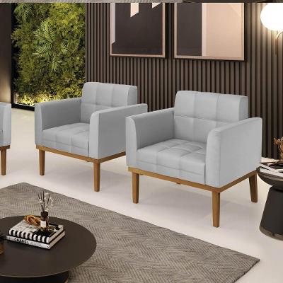 Kit 2 Poltronas Elisa Decorativas Sintético Espuma D26 Cinza D'Rossi