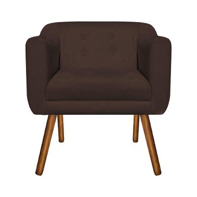 Poltrona Julia Decorativa Suede Pé Palito Castanho Marrom D'Rossi