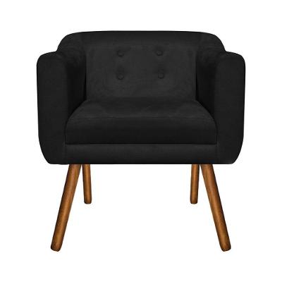 Poltrona Julia Decorativa Pé Palito Suede com Botões Preto D'Rossi