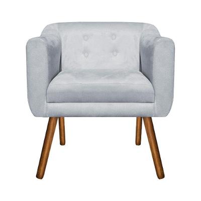 Poltrona Julia Decorativa Pé Palito Suede com Botões Cinza D'Rossi
