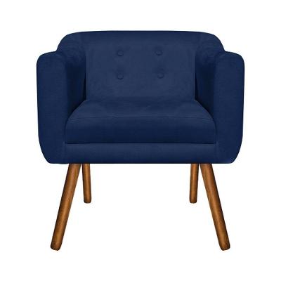 Poltrona Julia Decorativa Suede Pé Palito Castanho Azul Marinho D'Rossi