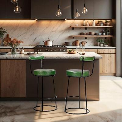 Kit 2 Banquetas Altas Ziria PU Base Aço com Encosto 70cm Verde D'Rossi
