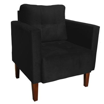 Poltrona Livia Decorativa Suede Pé Madeira Castanho Preto D'Rossi