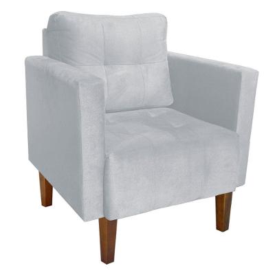 Poltrona Livia Decorativa Sala Suede Cinza Pé Palito Madeira Castanho D'Rossi