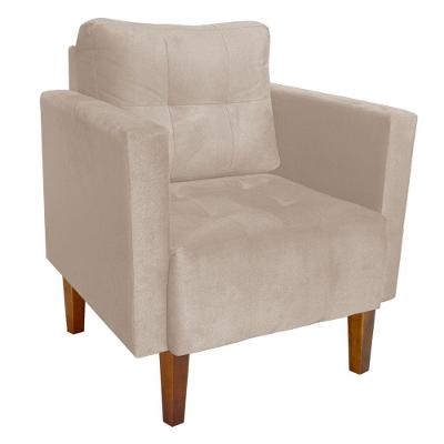 Poltrona Livia Decorativa Suede Bege Pé Madeira Castanho D'Rossi