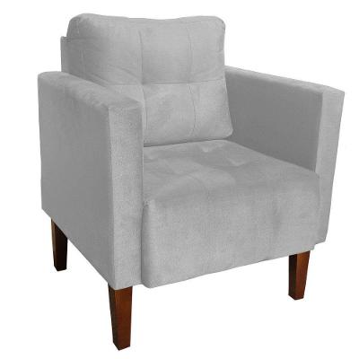 Poltrona Livia Decorativa Suede Pé Madeira Castanho Cinza D'Rossi
