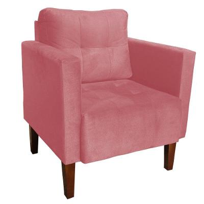 Poltrona Livia Decorativa Suede Pé Palito Madeira Castanho Rose D'Rossi