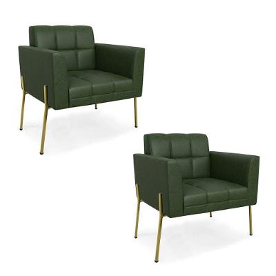 Kit 2 Poltronas Elisa Corano Pés de Ferro Dourado Verde D'Rossi