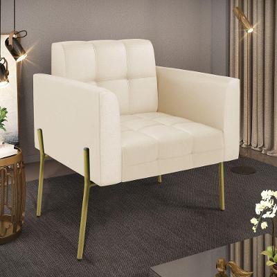 Poltrona Elisa Pé de Ferro Dourado Corino Espuma D-23 Cinza D'Rossi
