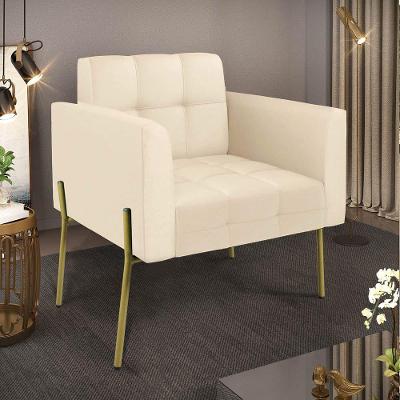 Poltrona Elisa para Sala Pé de Ferro Dourado Corano D03 Espuma D-23 Bege D'Rossi