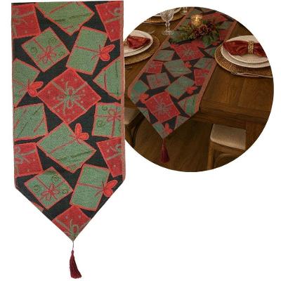 Caminho de Mesa Natalino Gobelin Luxo Estampa Presentes Preto Yangzi