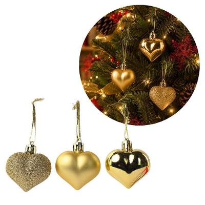 Kit Enfeites Natalinos 3 Corações Glitter Fosco e Brilho 4,5cm Dourado Yangzi