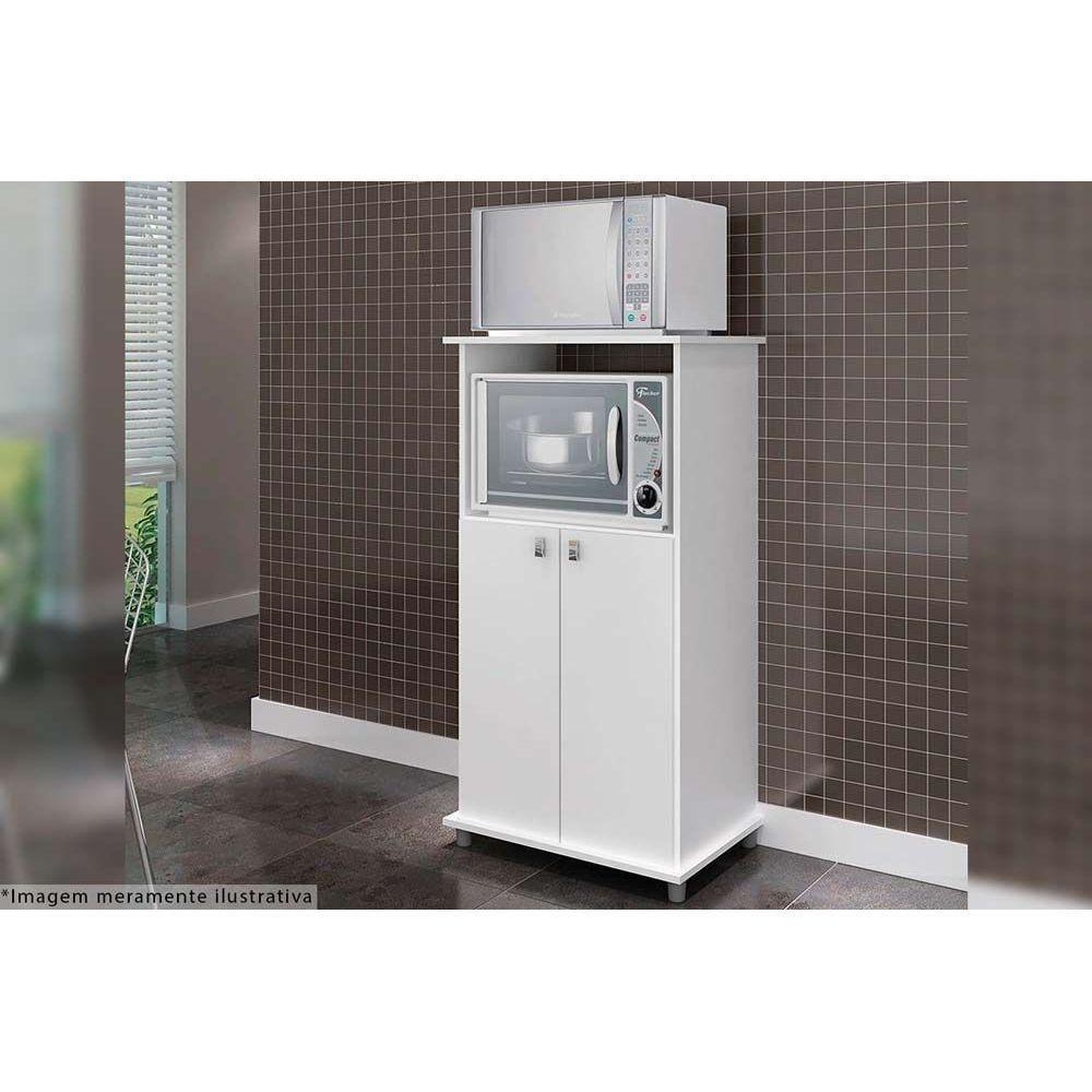 Balcão Multiuso Cozinha AM1010 c/ 2 Portas e Nicho p/ Microondas 56cm Branco - Movelbento - 2