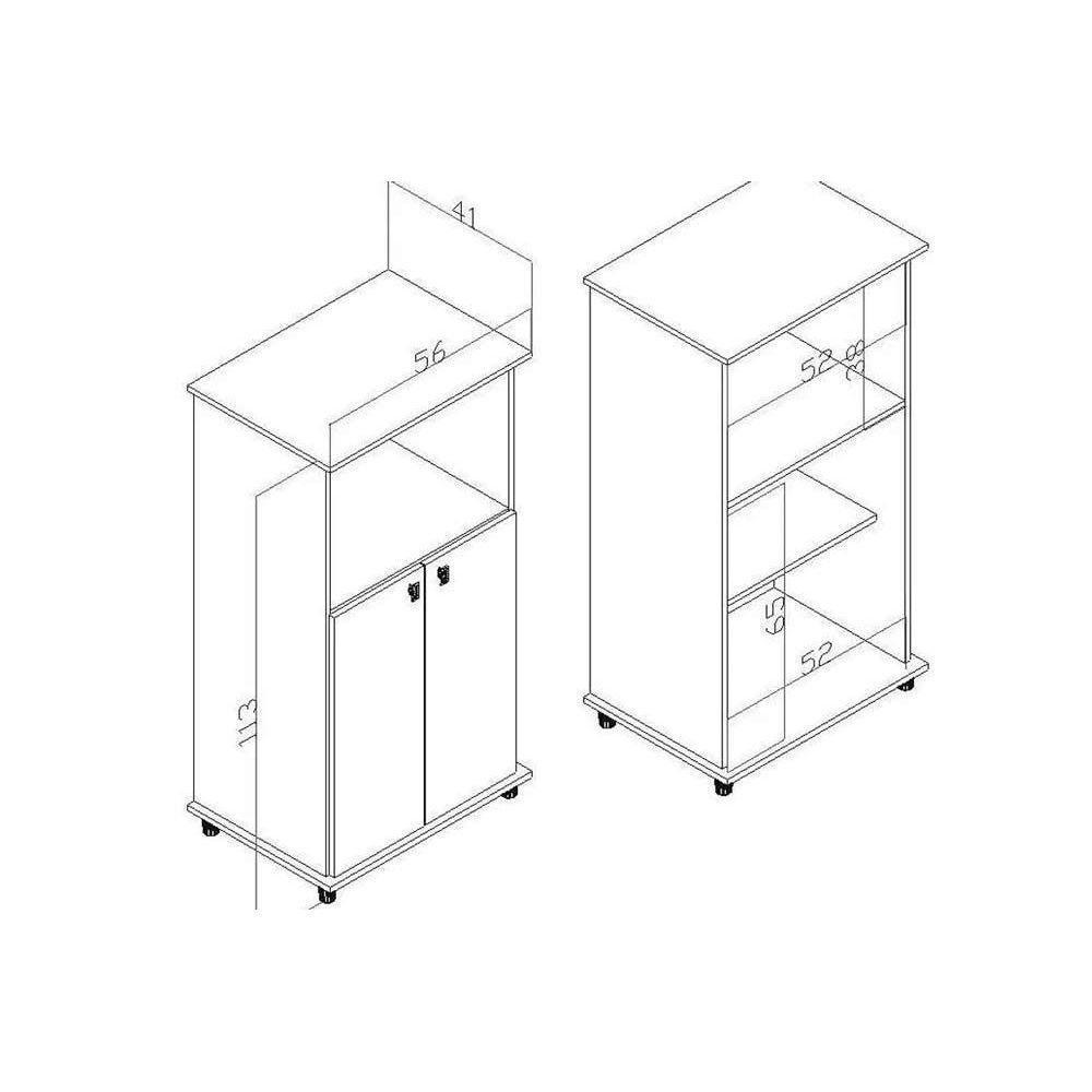 Balcão Multiuso Cozinha AM1010 c/ 2 Portas e Nicho p/ Microondas 56cm Branco - Movelbento - 3