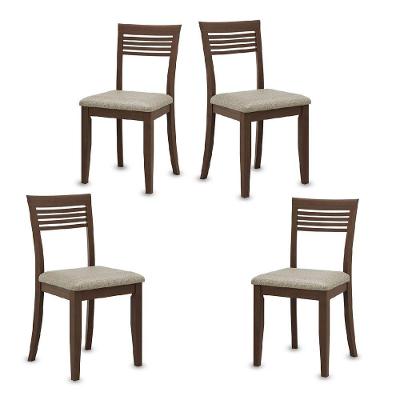 Conjunto Rubi 4 Cadeiras Pinus Estofado Linho Café Finestra Móveis