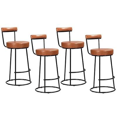 Kit 04 Banquetas Altas Miami Courino Base em Aço Fixo Caramelo Abmaza