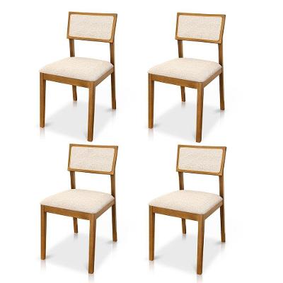 Kit 04 Cadeiras Millie Madeira Maciça Estofada em Linho Bege Desk Design