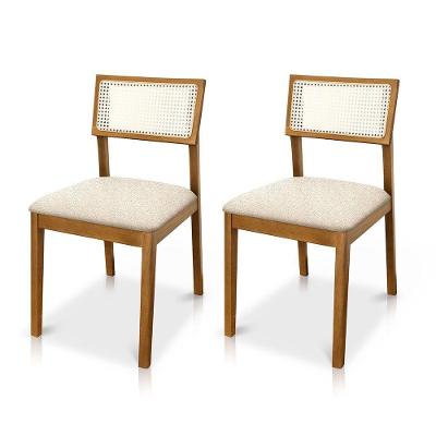 Kit 02 Cadeiras Millie Madeira Maciça Estofadas em Bouclê Bege Desk Design