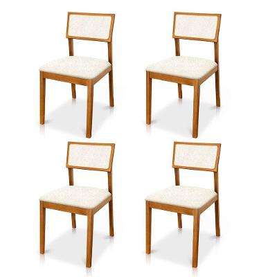 Kit 04 Cadeiras Millie Madeira Maciça Estofada Bouclê Creme Desk Design